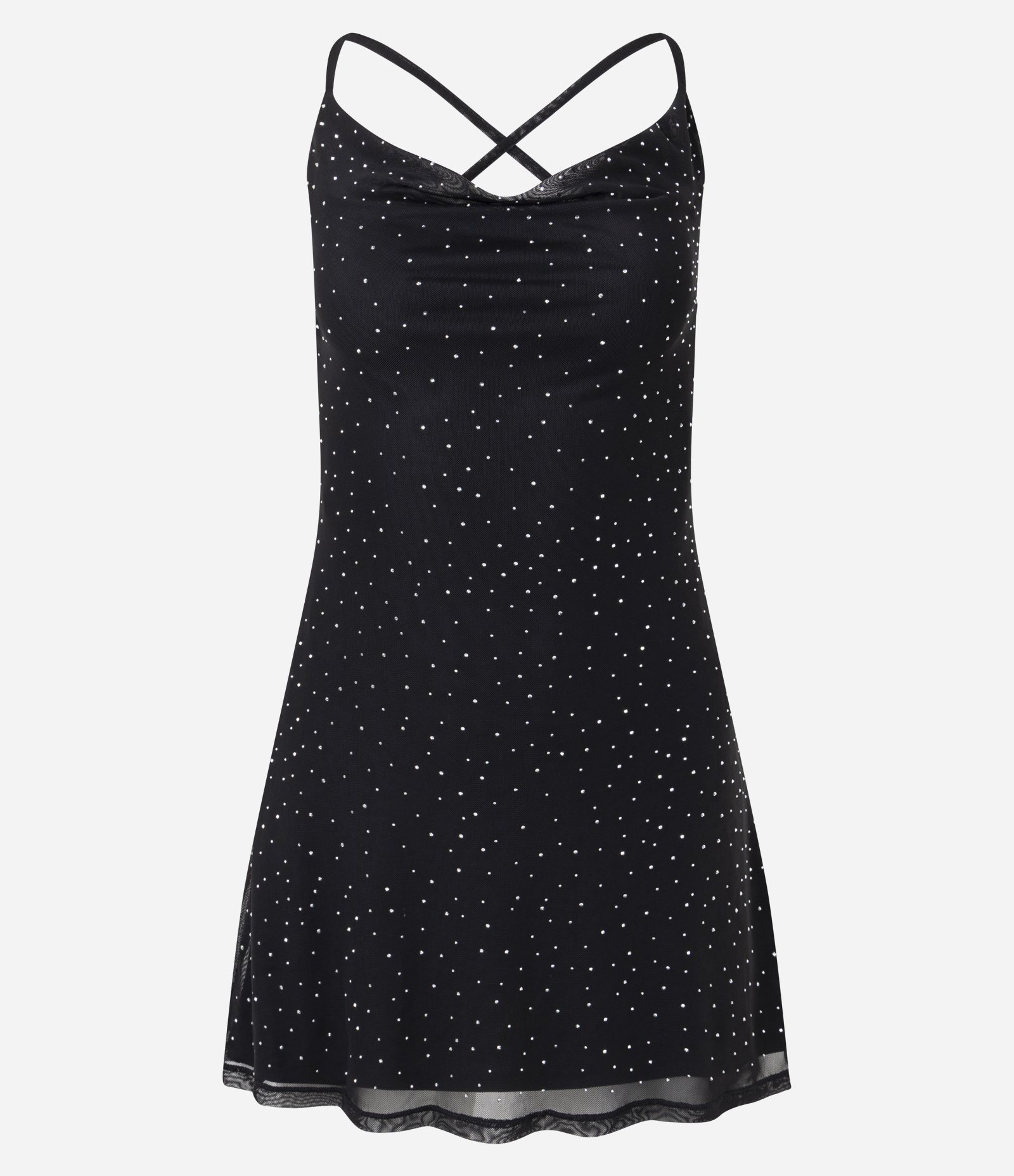 Vestido Curto em Tule com Brilhos e Decote Degagê Preto 5