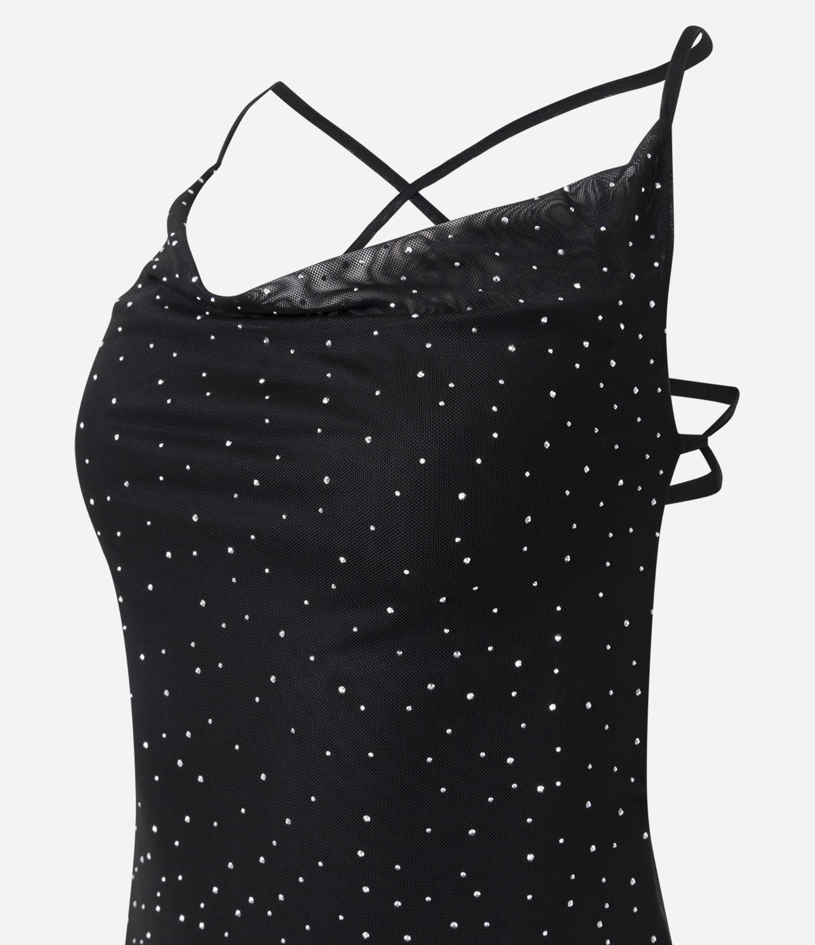 Vestido Curto em Tule com Brilhos e Decote Degagê Preto 6