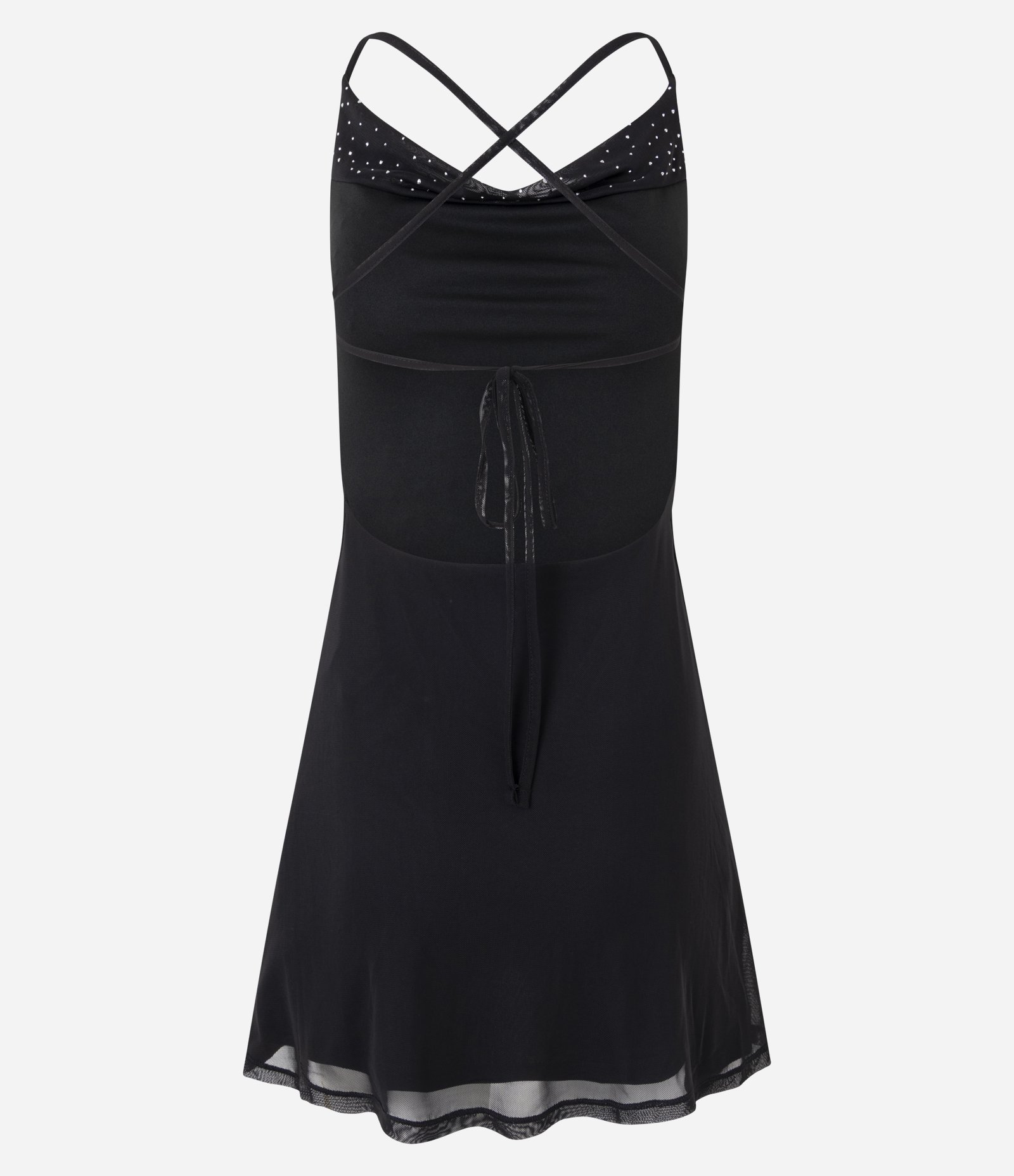 Vestido Curto em Tule com Brilhos e Decote Degagê Preto 7