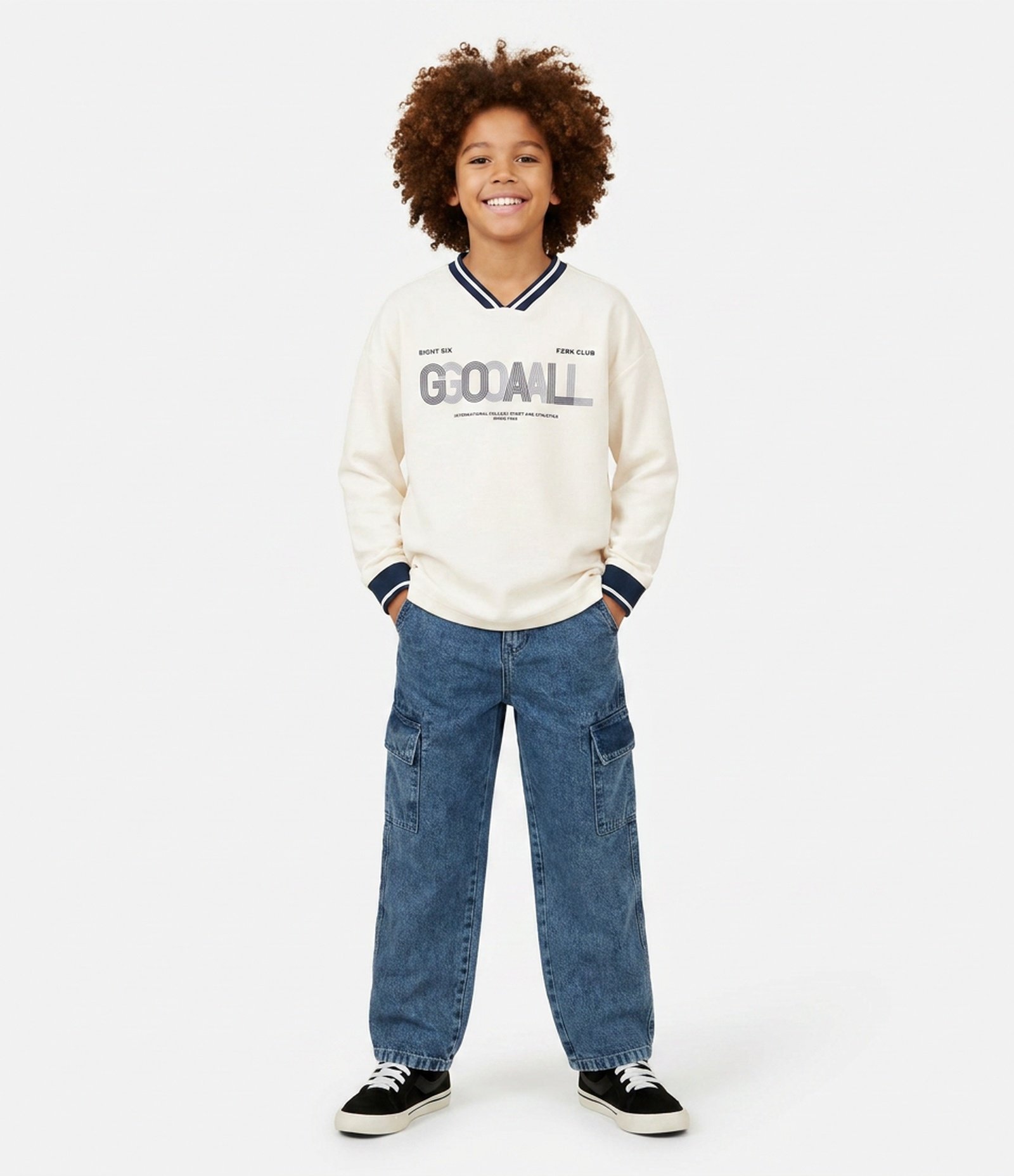 Camiseta Infantil em Algodão com Textura Picking Esportivo - Tam 5 a 14 Anos Off White 1