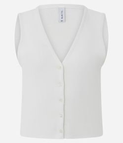 Colete em Tricô com Gola V e Abotoamento Frontal