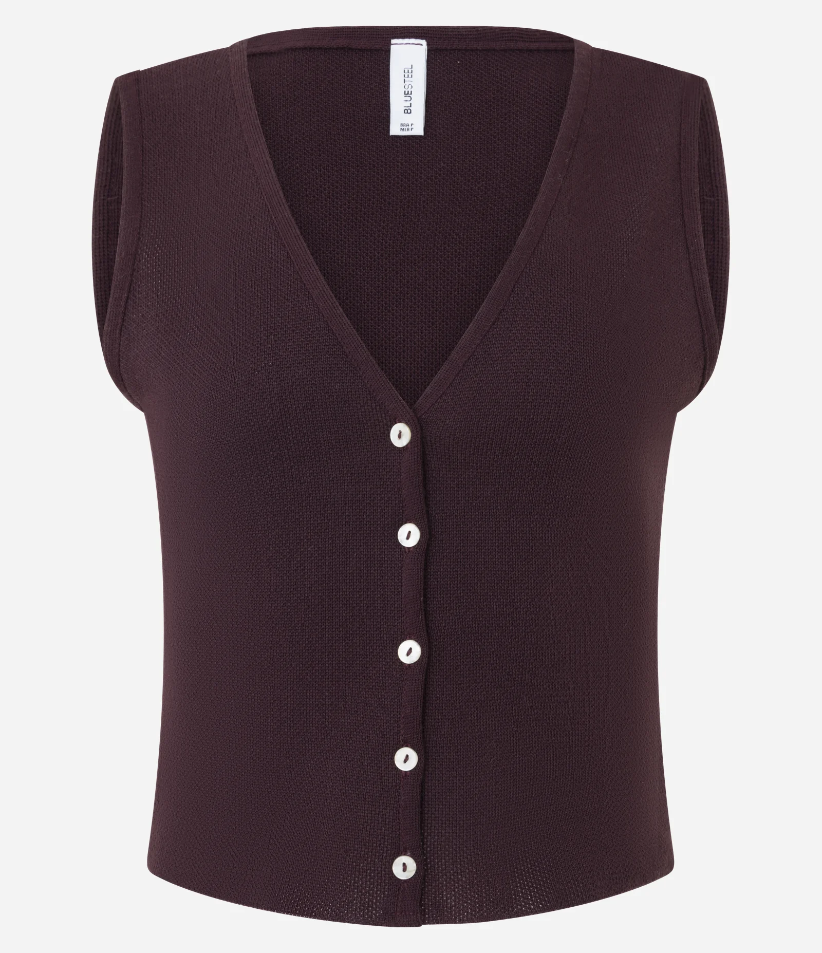Colete em Tricô com Gola V e Abotoamento Frontal Bordô 1