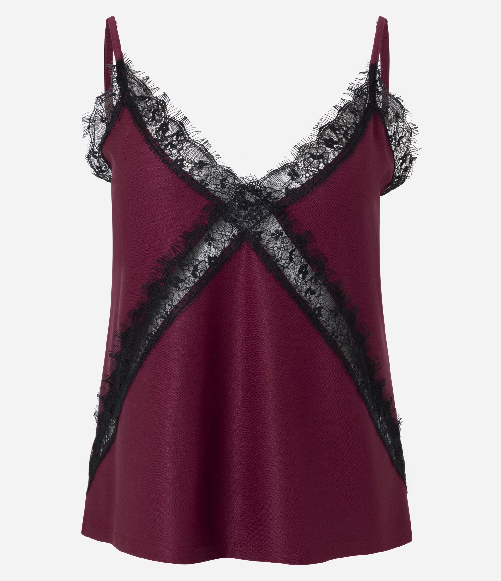 Blusa em Piquet com Renda Delicada Aplicada Vinho 5