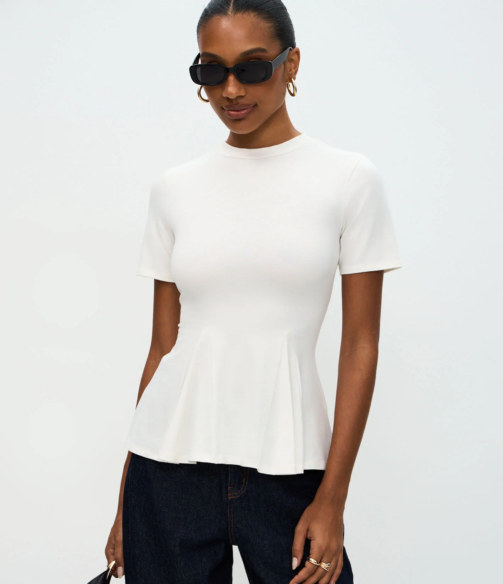 Blusa Peplum em Algodão com Manga Curta Branco 1