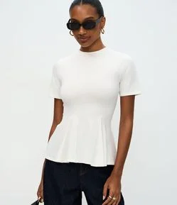Blusa Peplum em Algodão com Manga Curta