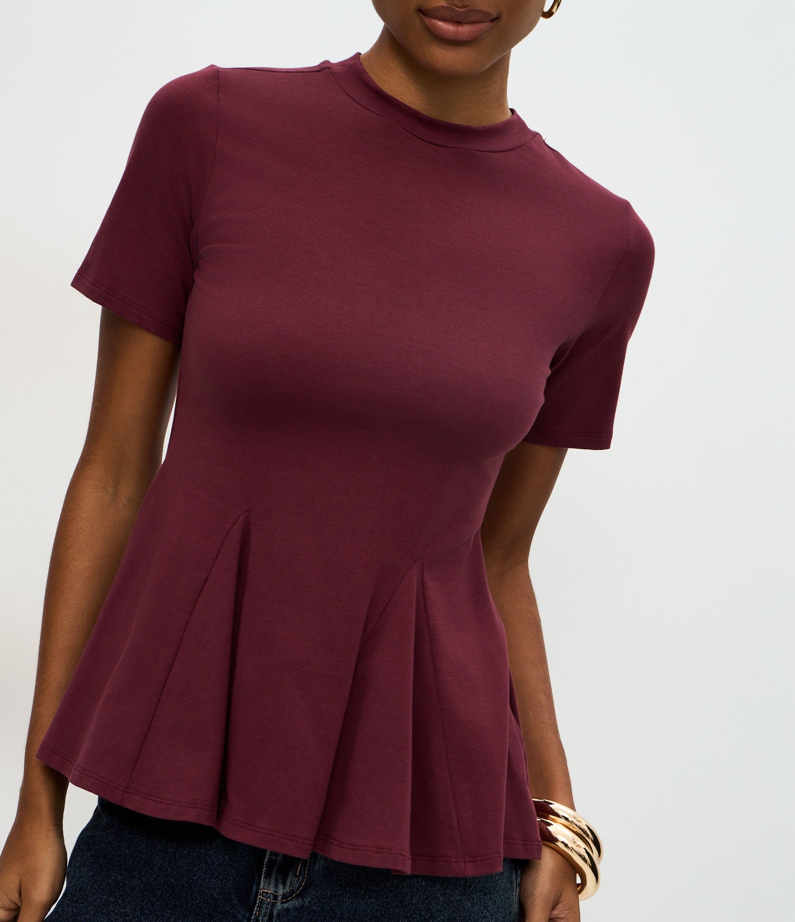 Blusa Peplum em Algodão com Manga Curta Vinho 4