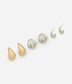 Kit 03 Brincos em Metal com Formatos Variados