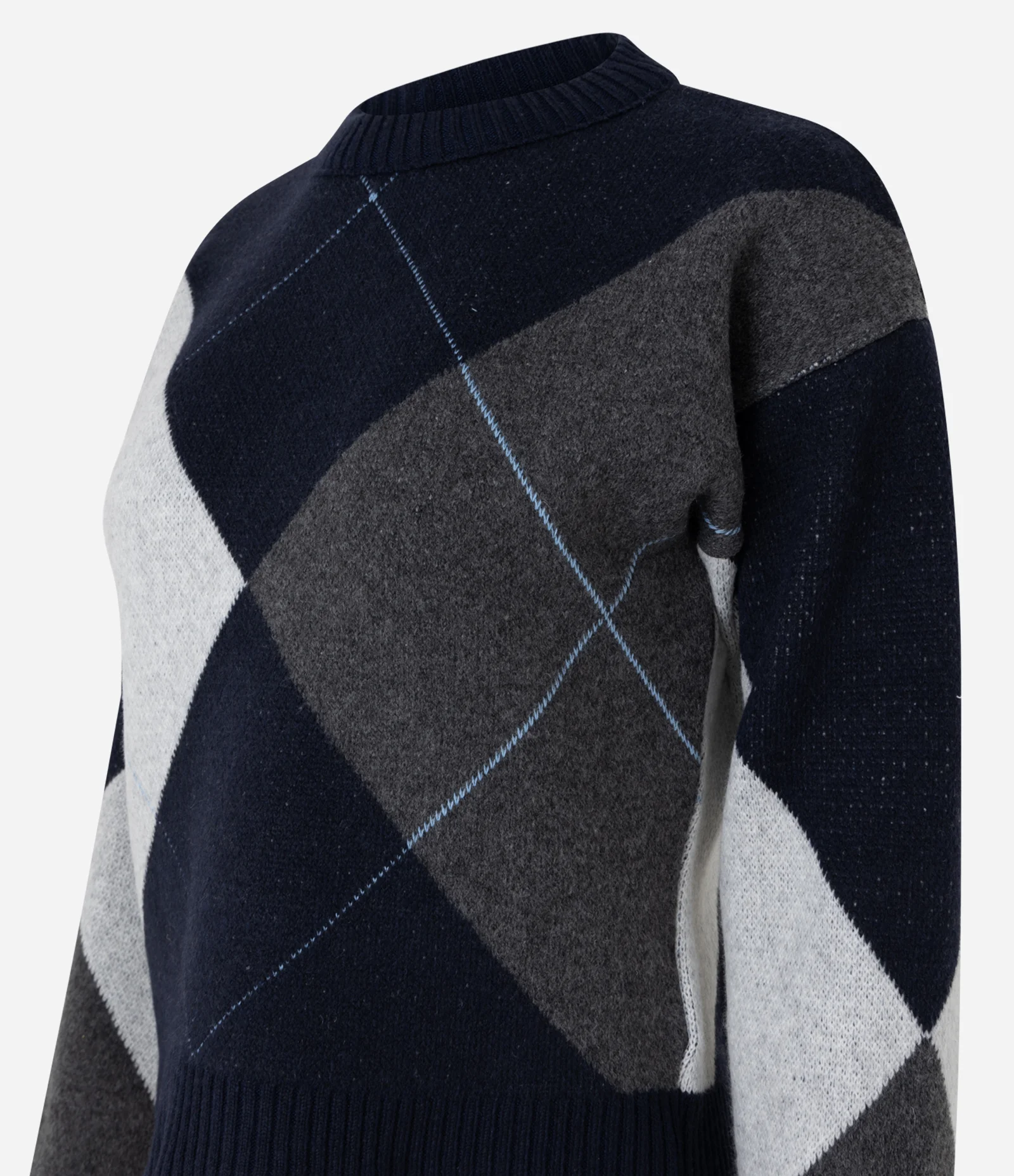 Suéter em Tricô Xadrez Argyle com Manga Longa Azul 2