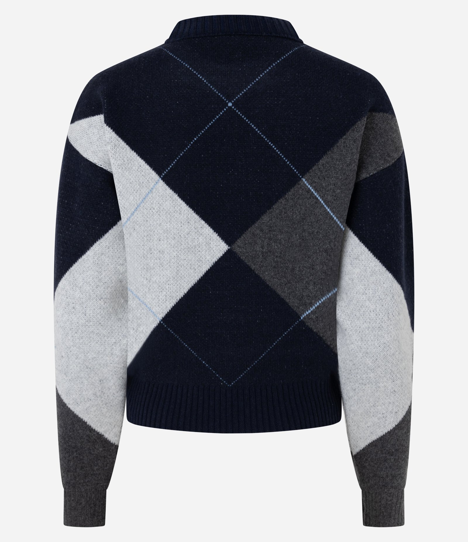 Suéter em Tricô Xadrez Argyle com Manga Longa Azul 3