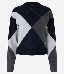 Suéter em Tricô Xadrez Argyle com Manga Longa