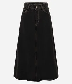 Saia Midi em Jeans com Cintura Média