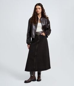Saia Midi em Jeans com Cintura Média