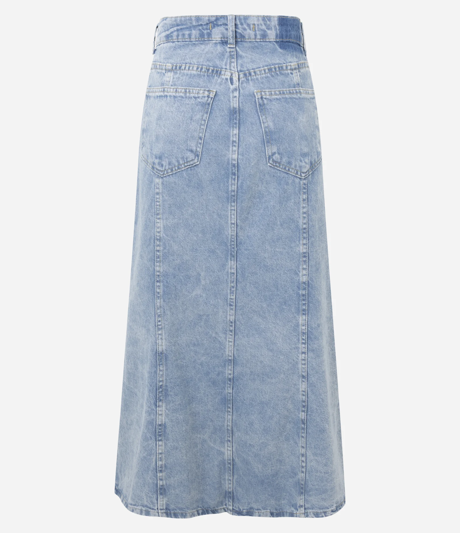 Saia Midi Em Jeans Com Recortes e Cintura Media Azul 2