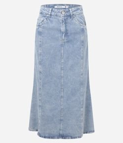 Saia Midi Em Jeans Com Recortes e Cintura Media