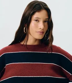 Blusa Manga Longa em Tricô Listrado