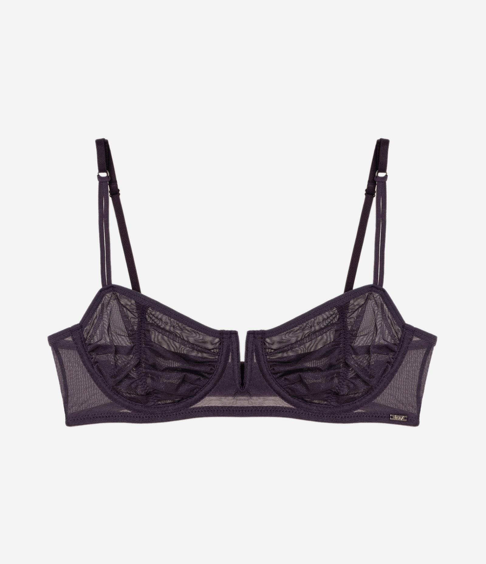 Sutiã Meia Taça em Tule Drapeado com Detalhe em V Roxo 4