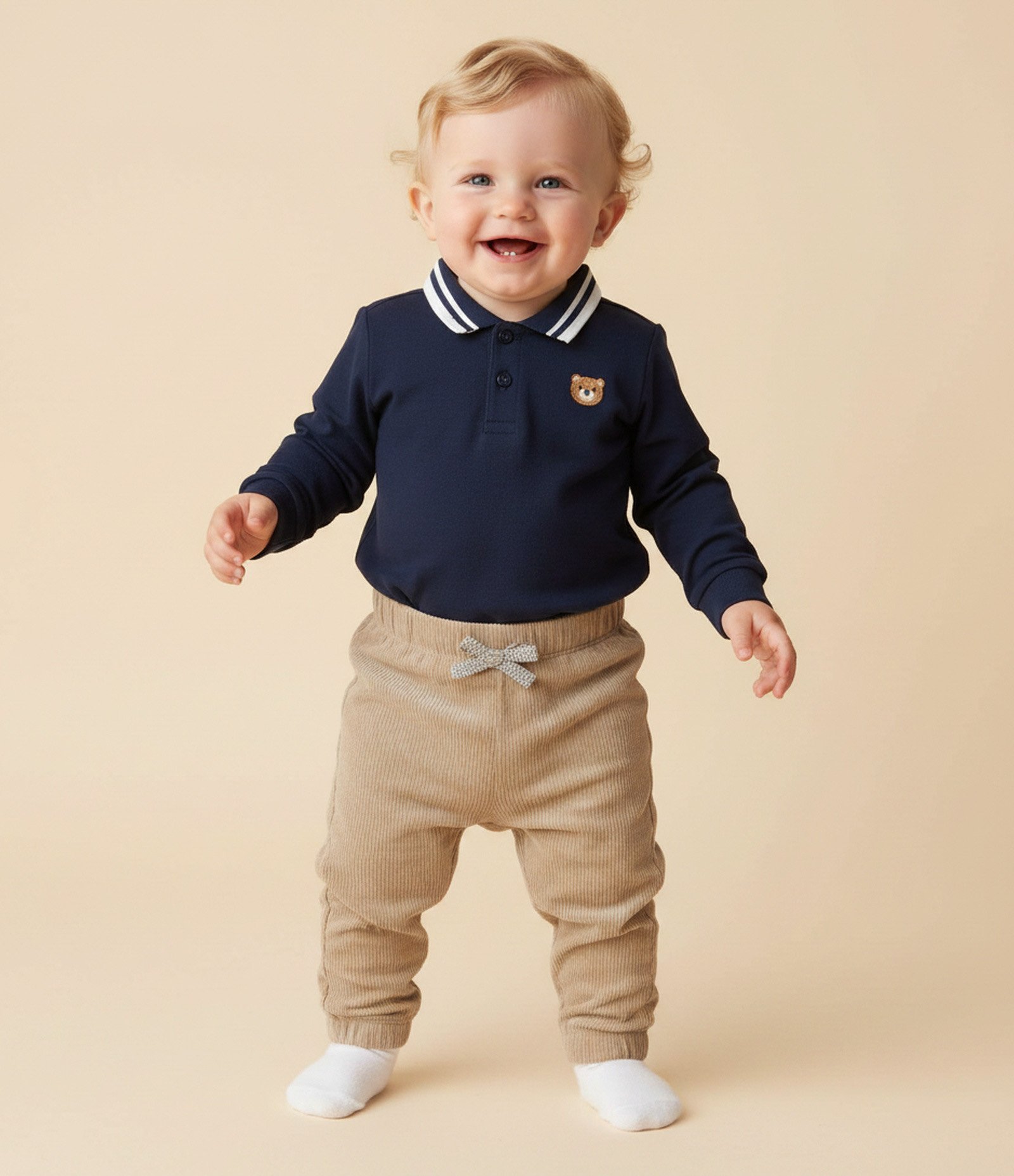 Polo Bebê Manda Longa com Bordado de Urso – Tam 0 a 18 Meses Azul 1