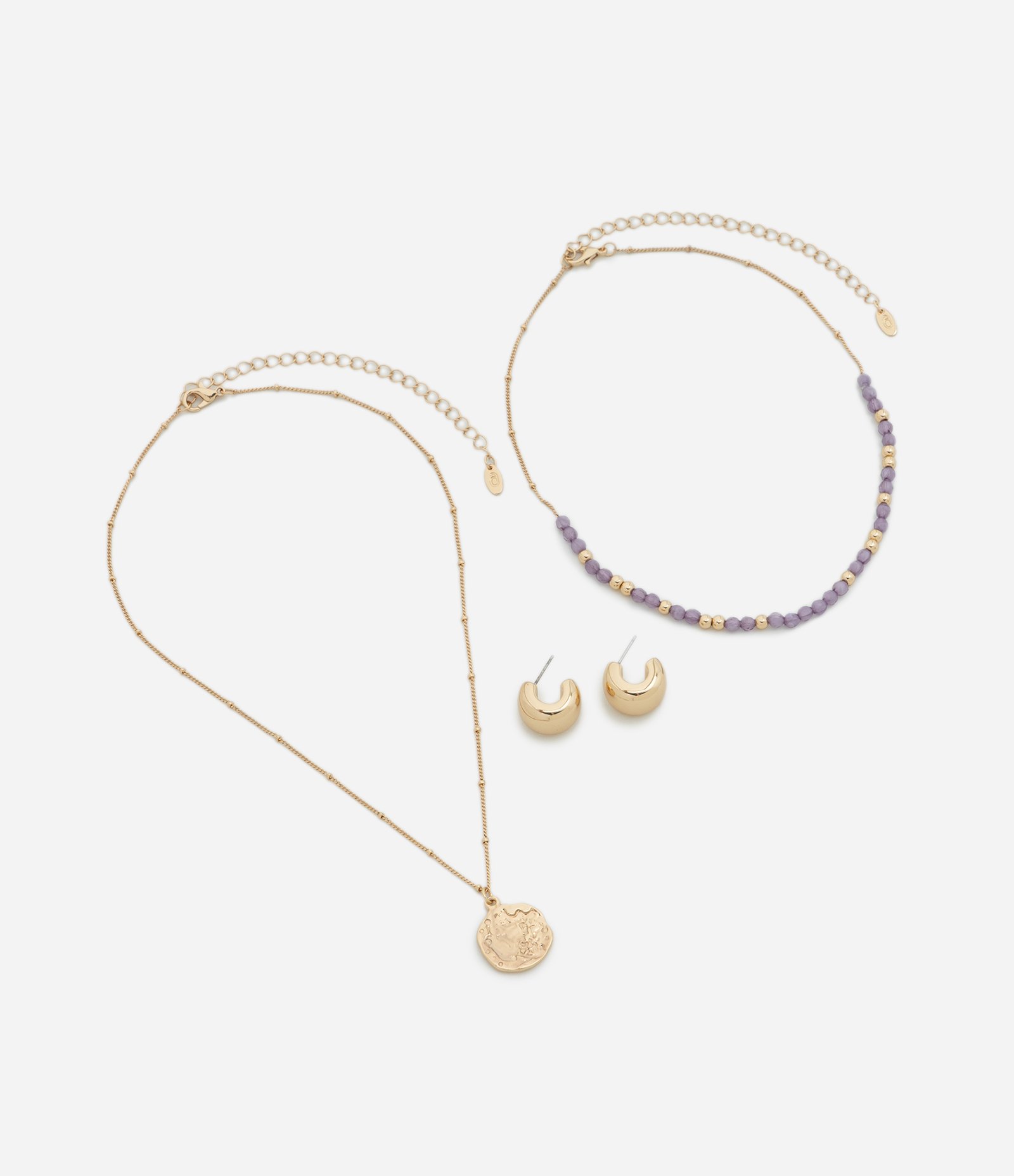 Conjunto de Colar Camadas com Pingente e Brincos Argola Multicores 2