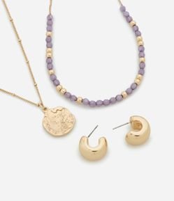Conjunto de Colar Camadas com Pingente e Brincos Argola