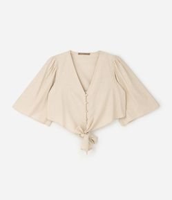 Blusa em Viscolinho com Amarração e Botões Dourados Curve & Plus Size