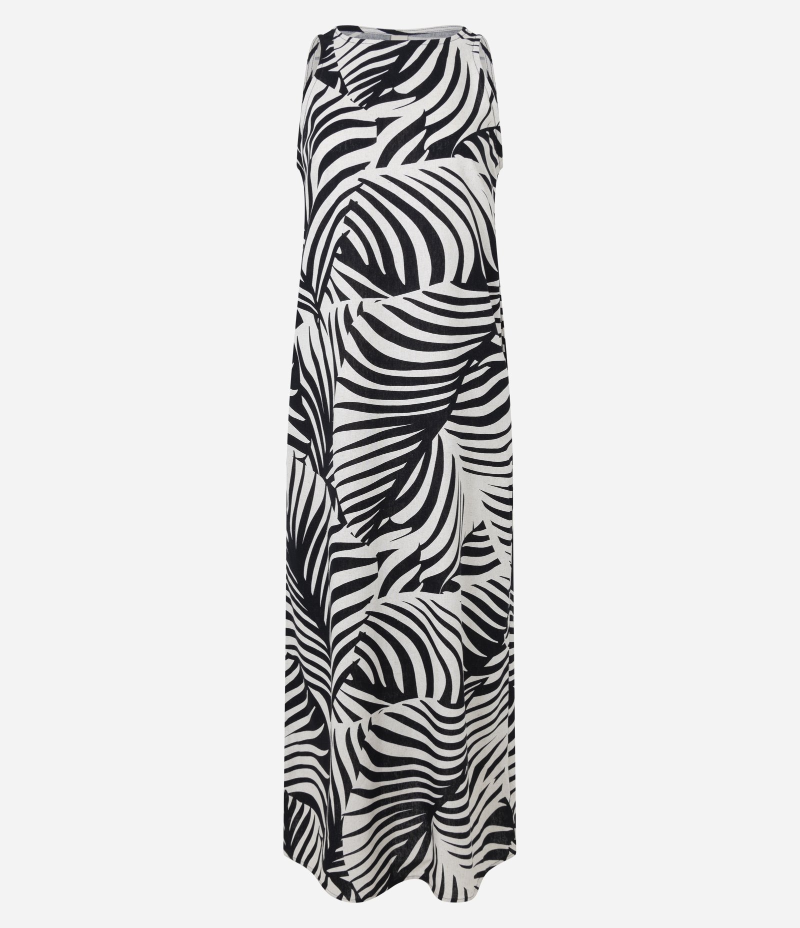 Vestido Midi em Viscolinho com Estampa de Folhagens Branco/Preto 5