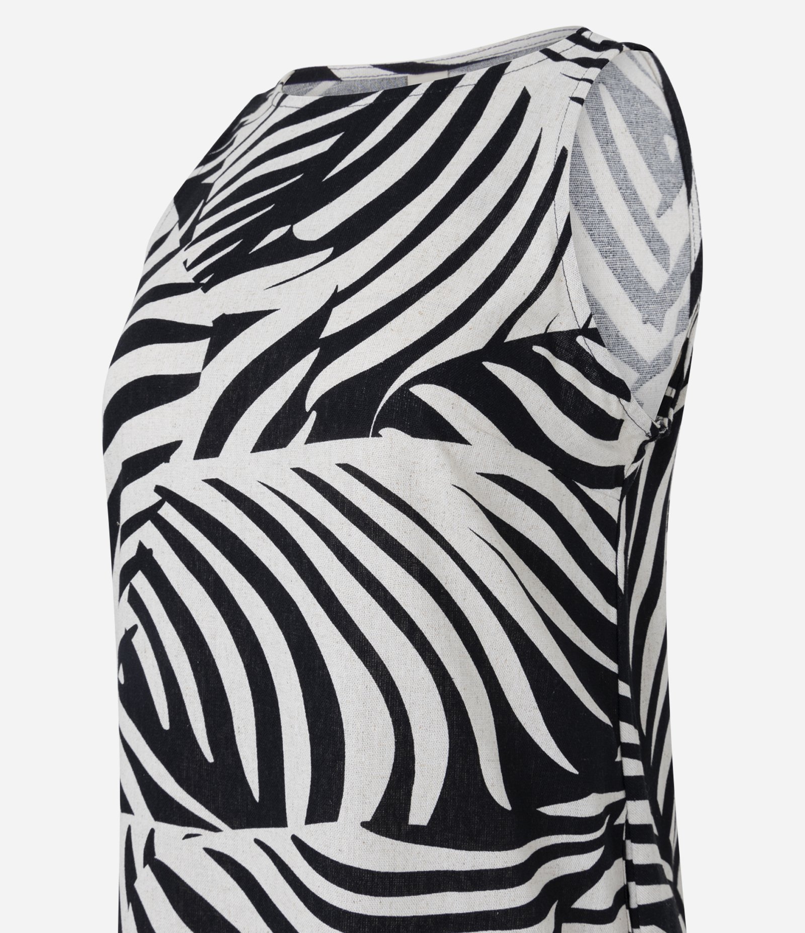 Vestido Midi em Viscolinho com Estampa de Folhagens Branco/Preto 6