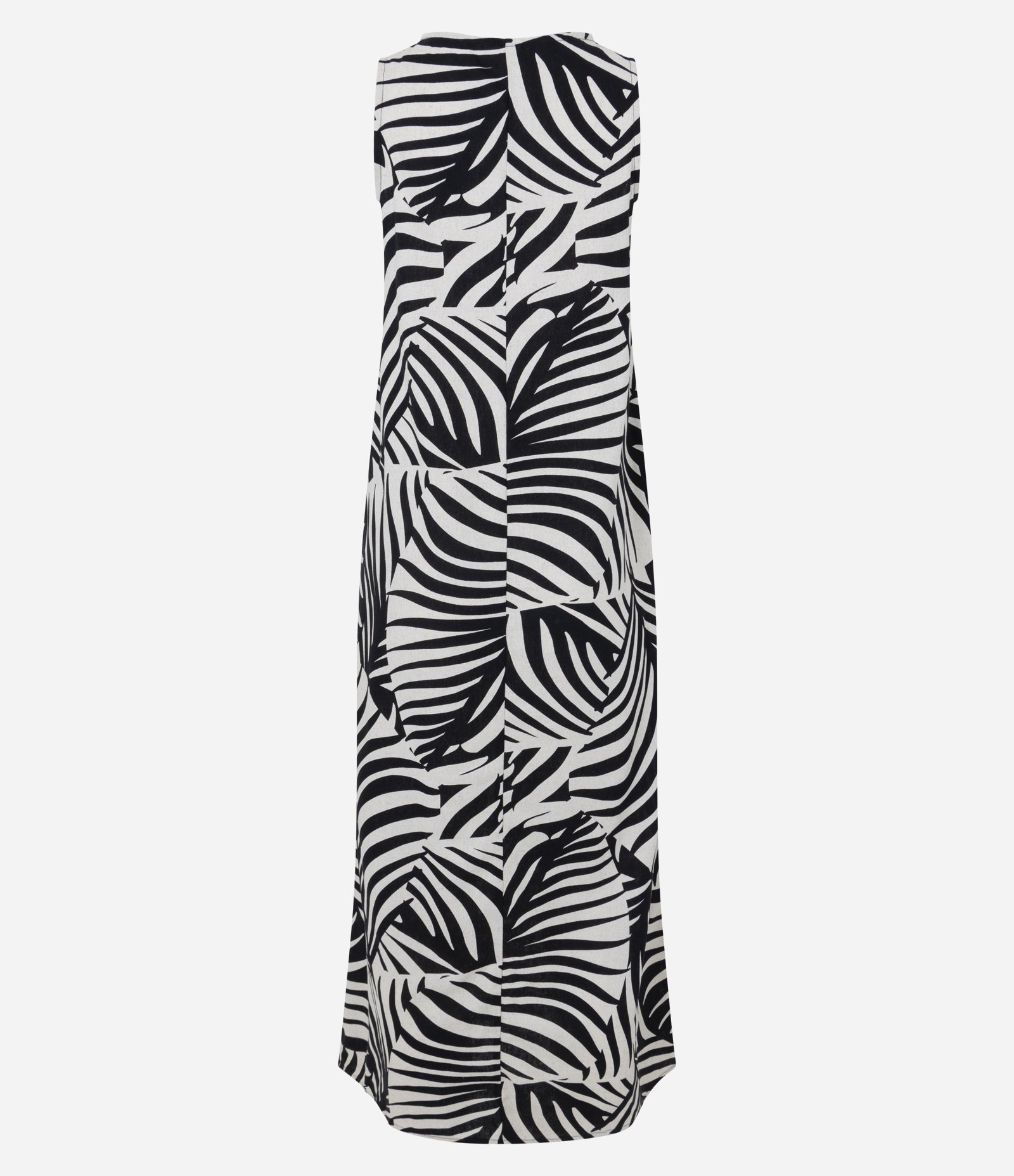 Vestido Midi em Viscolinho com Estampa de Folhagens Branco/Preto 7