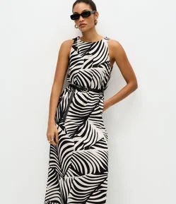 Vestido Midi em Viscolinho com Estampa de Folhagens