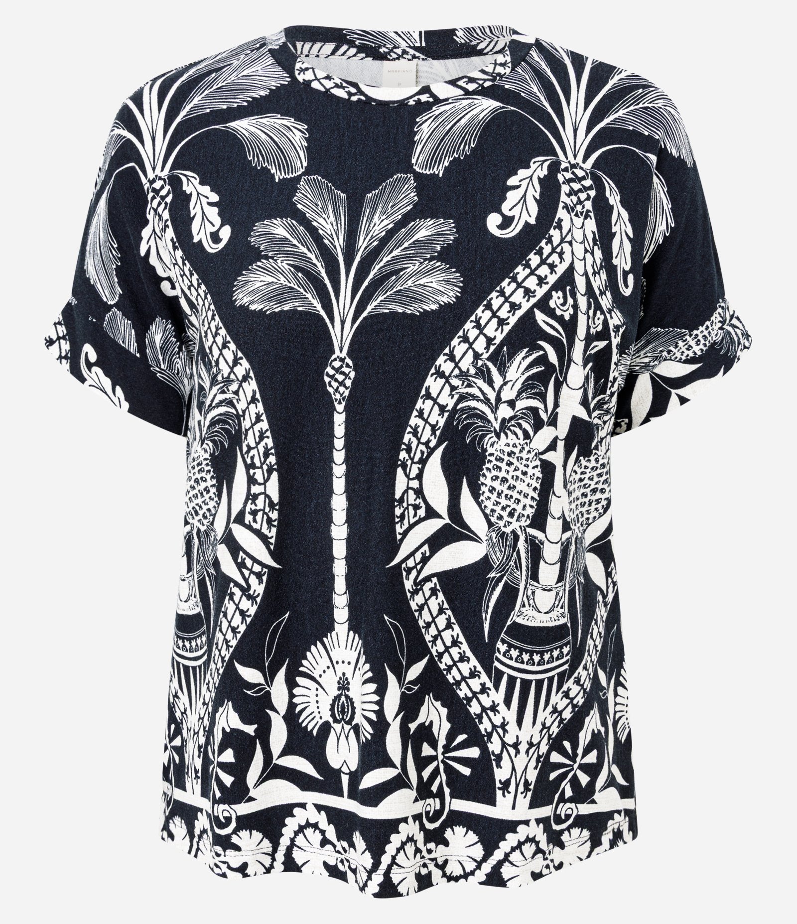Blusa Manga Curta em Viscolycra com Estampa Tropical Preto 5