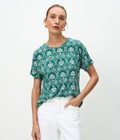 Blusa Reta em Viscolycra com Estampa Abstrata