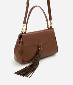 Bolsa Shoulder Média em PU com Tassel Estampado