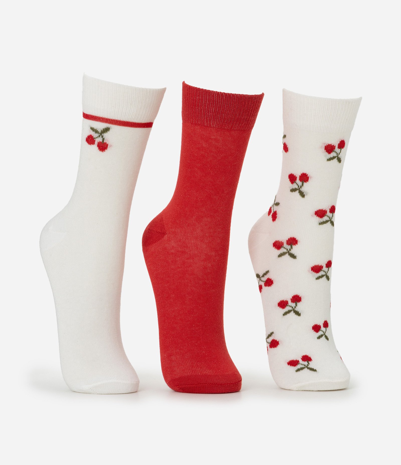 Kit 3 Pares de Meia Cano Alto com Cerejas Multicores 2