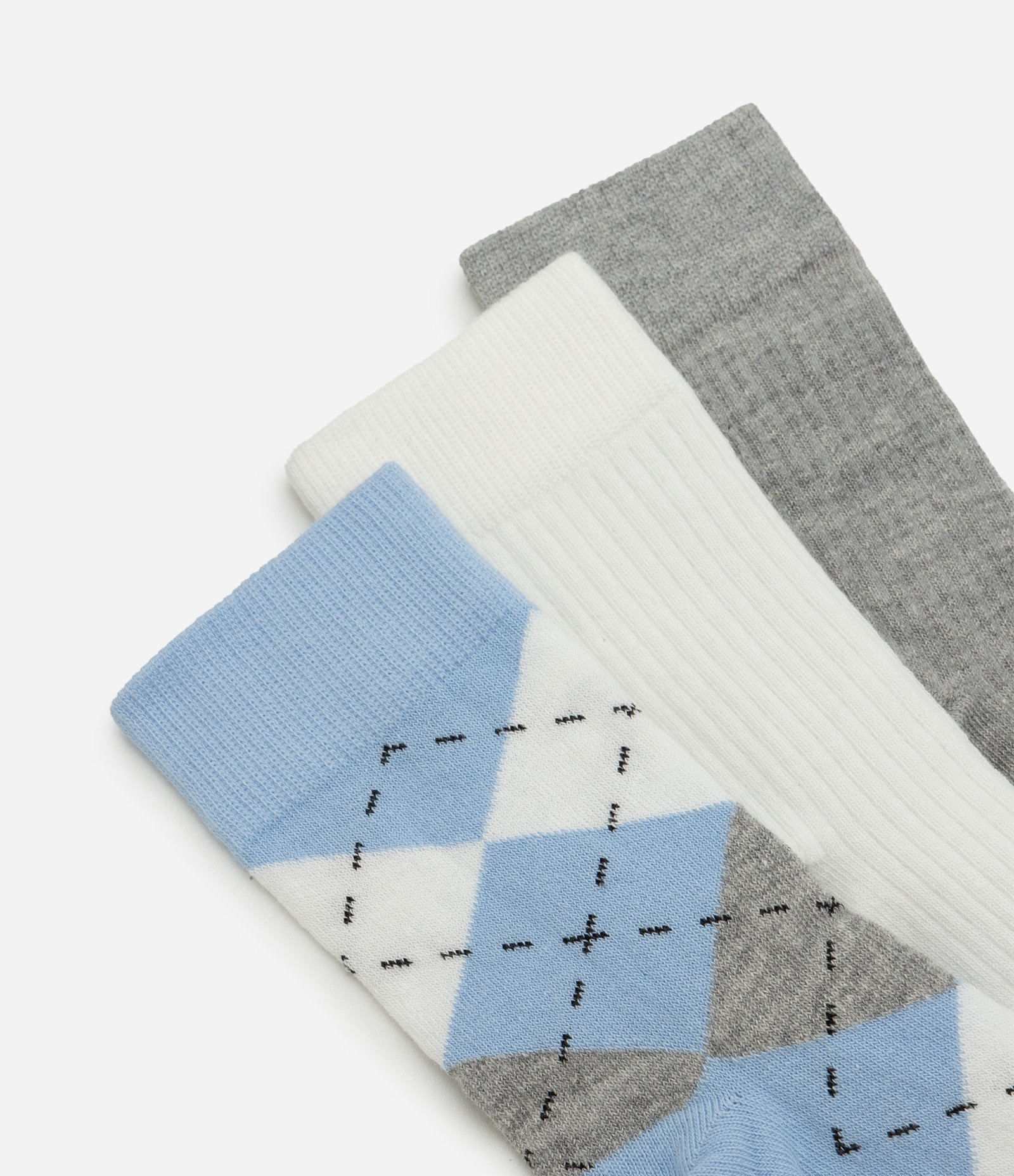 Kit 03 Meias Cano Alto em Algodão Azul/Branco/Cinza 4