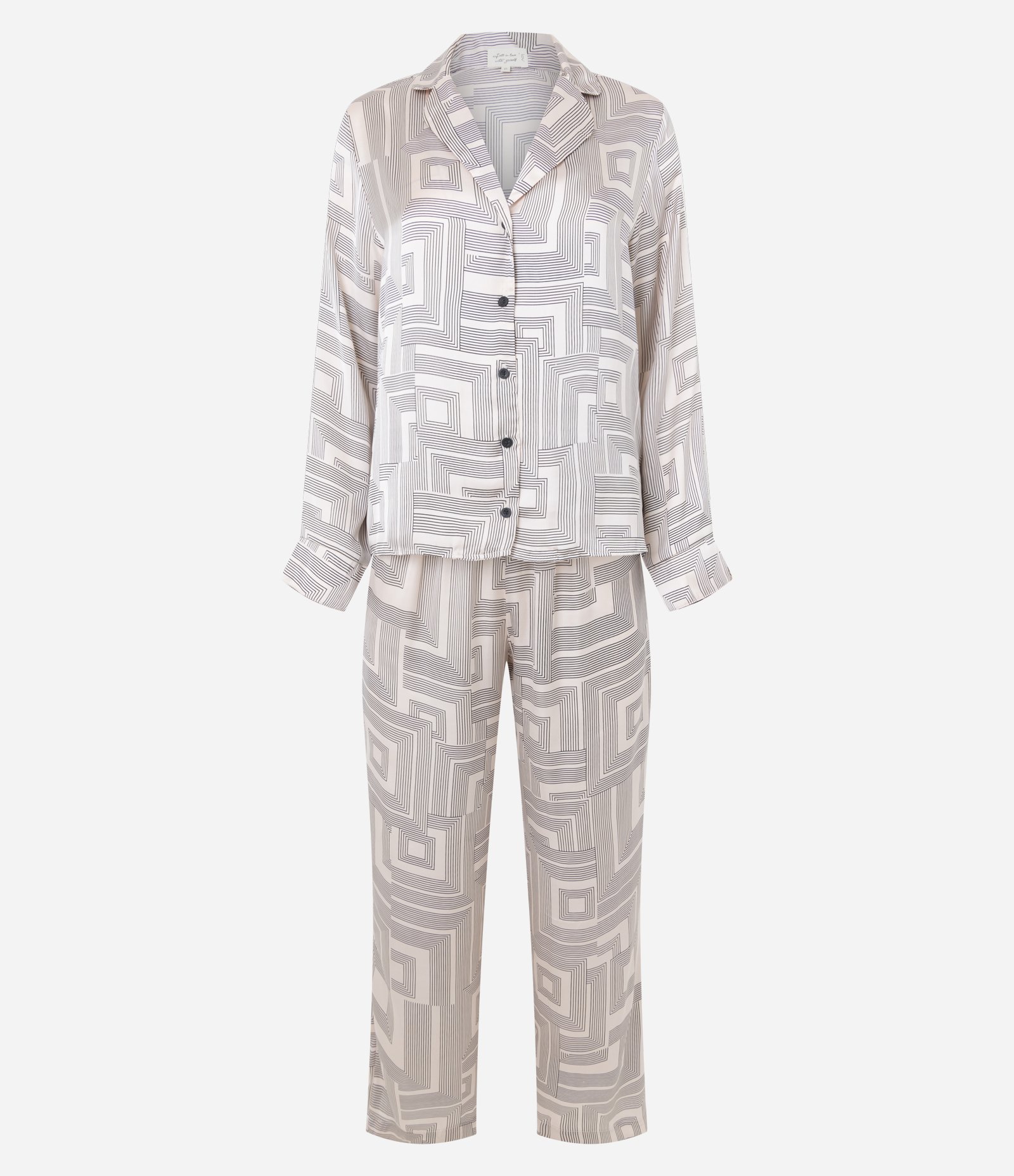 Pijama Americano Longo em Cetim com Estampa Geométrica Rose/Preto 5