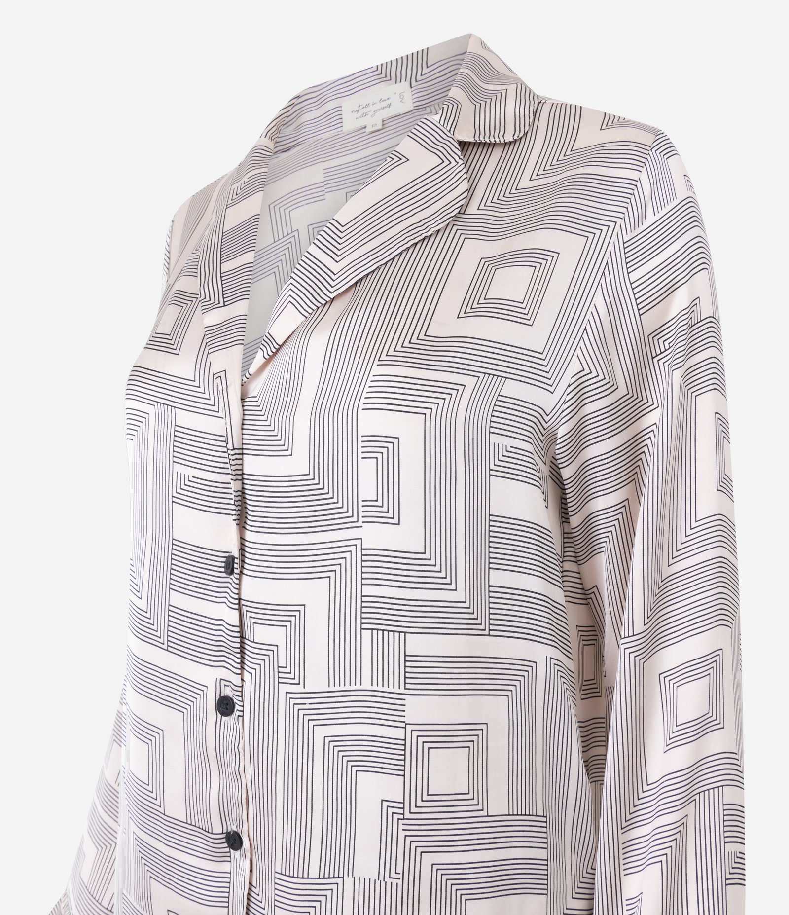 Pijama Americano Longo em Cetim com Estampa Geométrica Rose/Preto 6