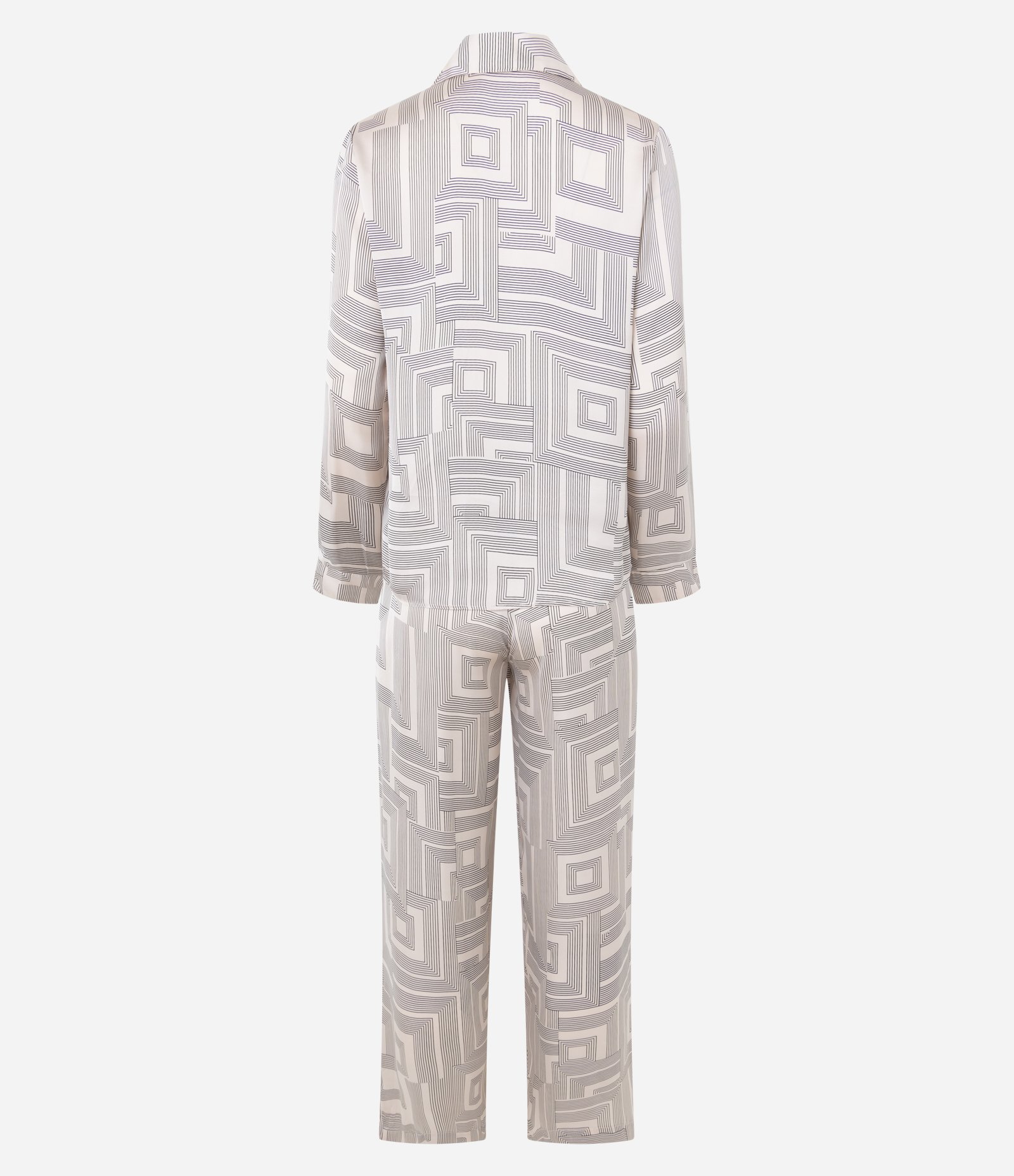 Pijama Americano Longo em Cetim com Estampa Geométrica Rose/Preto 7