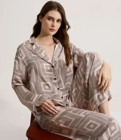 Pijama Americano Longo em Cetim com Estampa Geométrica