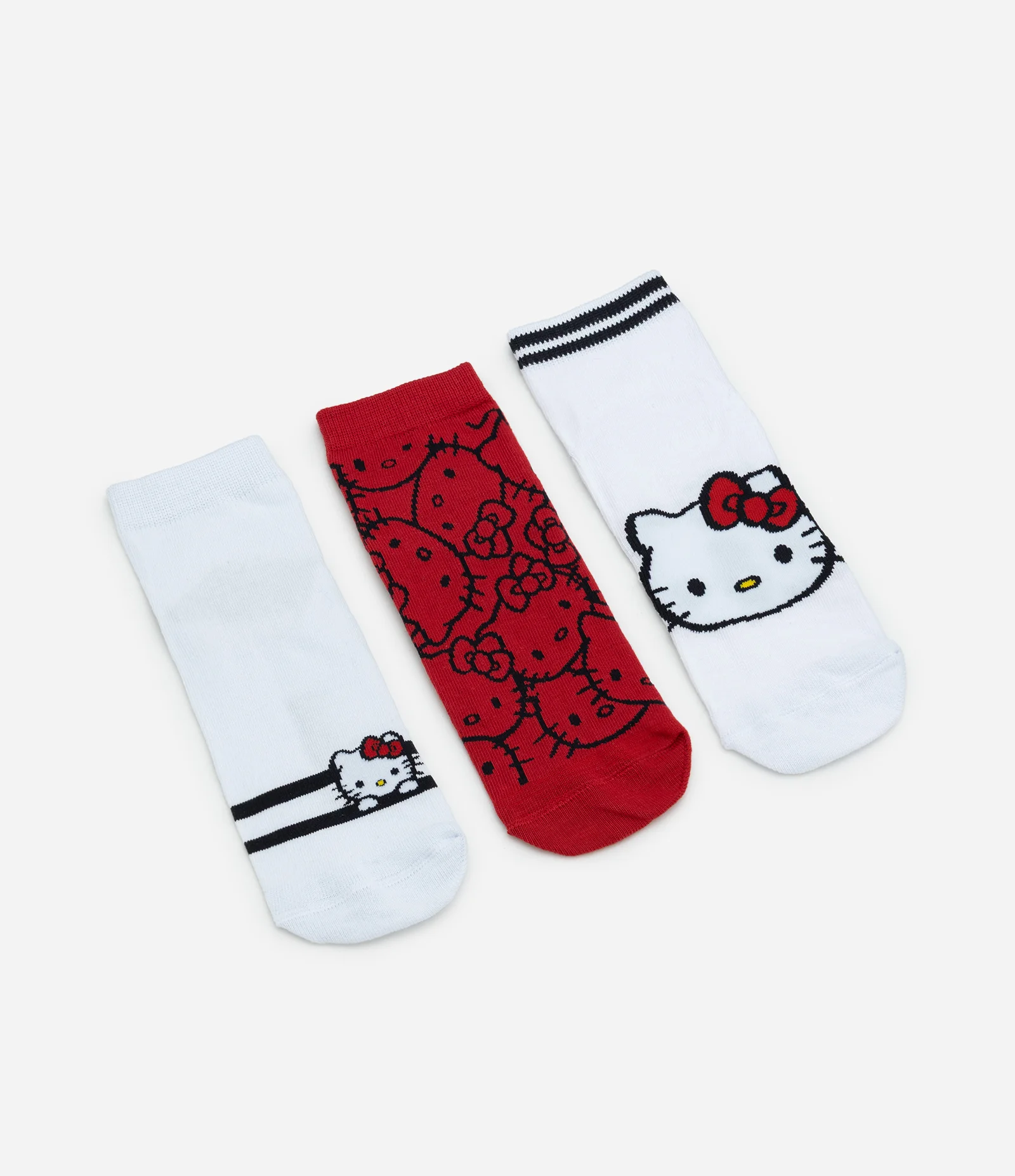 Kit 03 Meias Cano Baixo com Estampa Hello Kitty Branco/Vermelho 1