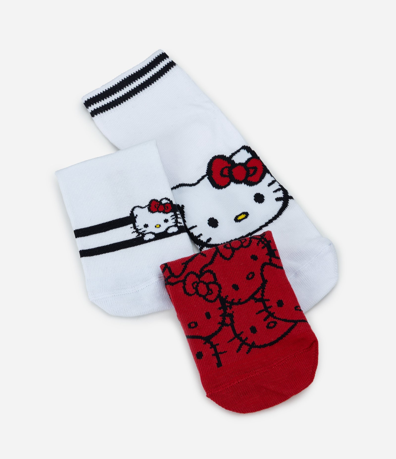 Kit 03 Meias Cano Baixo com Estampa Hello Kitty Branco/Vermelho 3