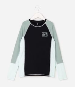 Camiseta Infantil UV em Poliamida com Manga Longa e Recortes Contrastantes - Tam 5 a 14 Anos