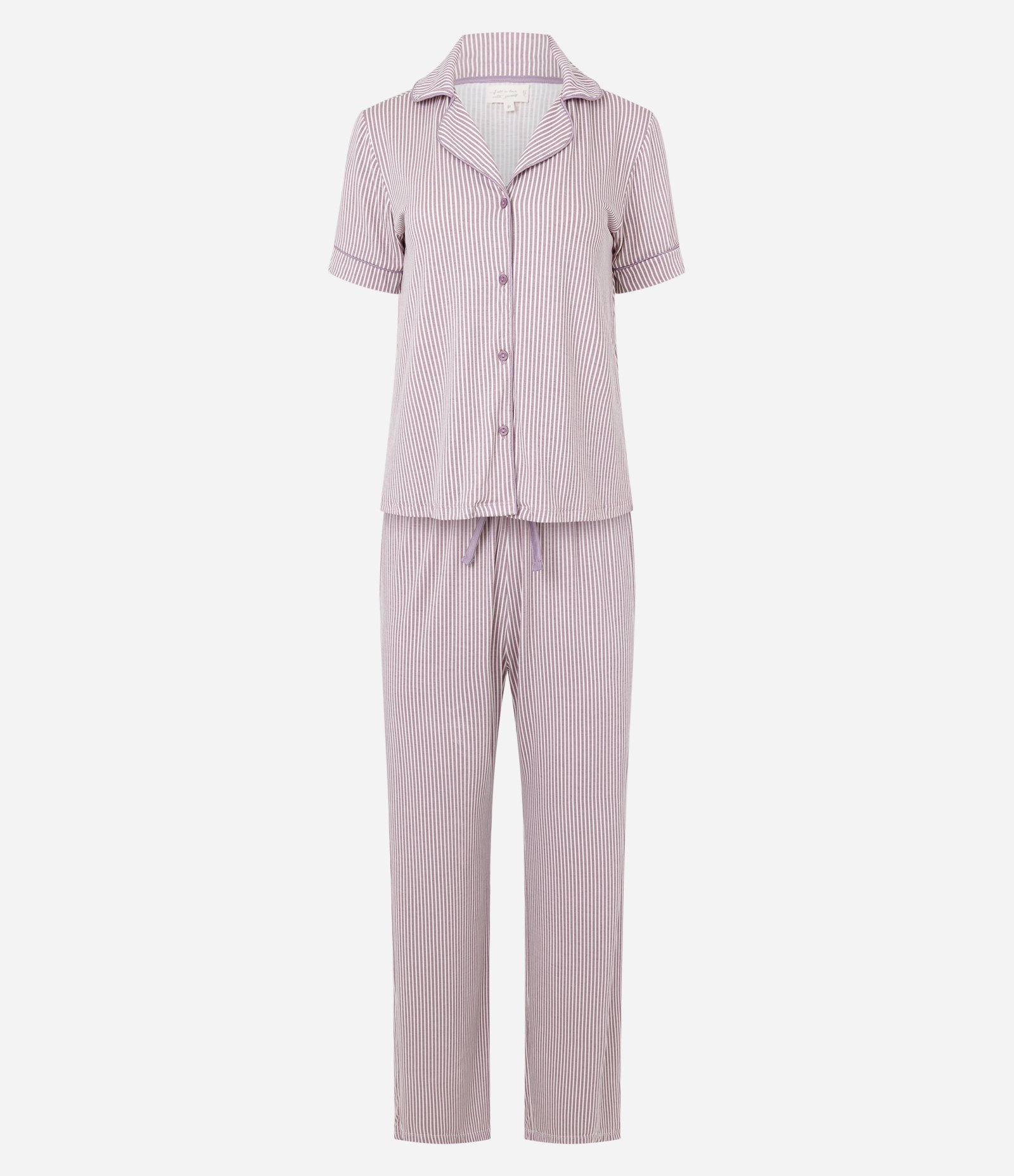 Pijama Americano Listrado com Manga Curta Branco/Rosa 5