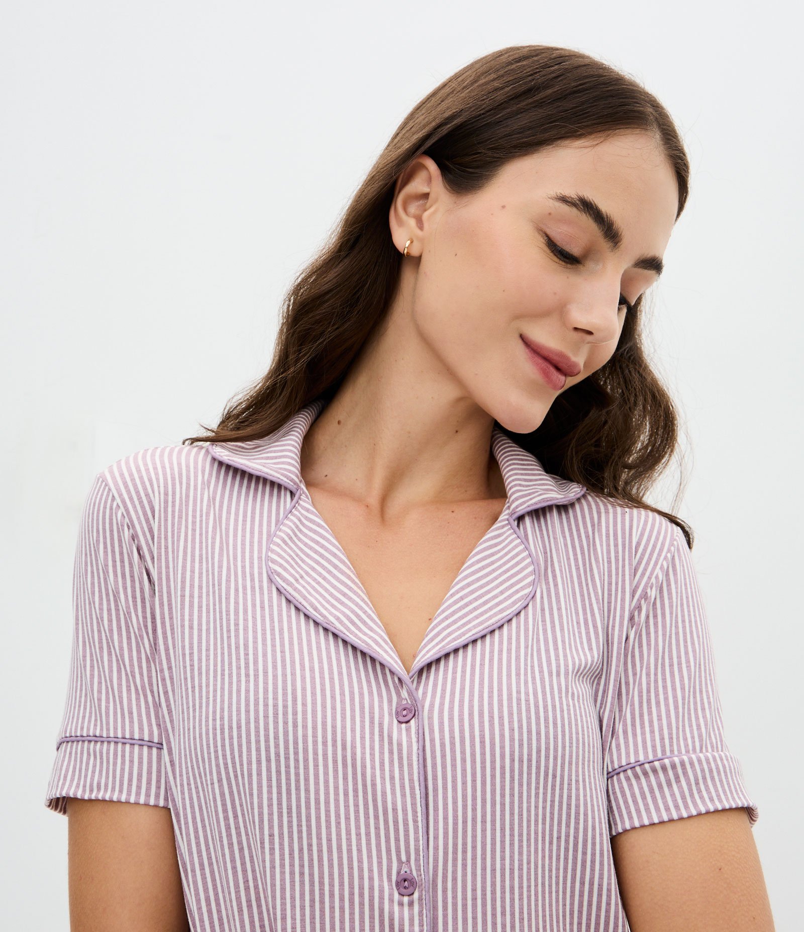 Pijama Americano Listrado com Manga Curta Branco/Rosa 4