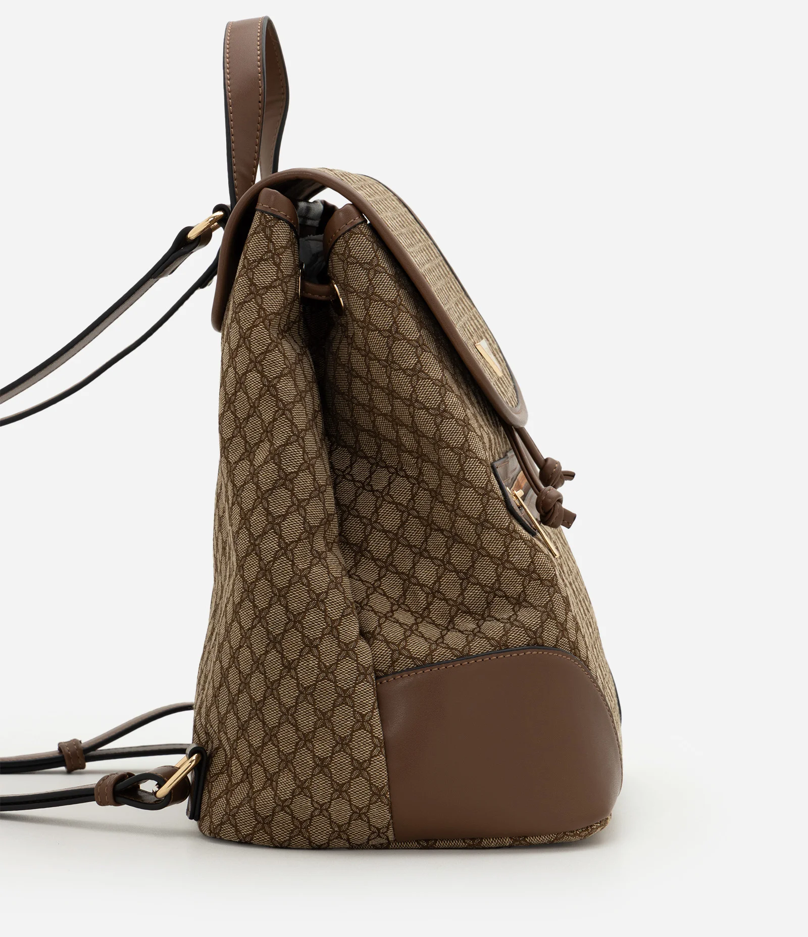 Mochila em PU com Estampa Geométrica Marrom/ Bege 2