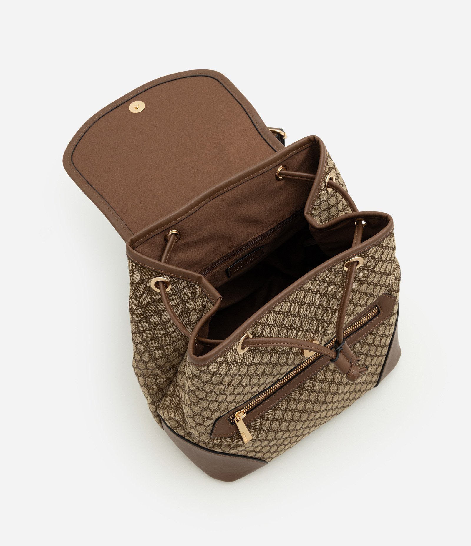 Mochila em PU com Estampa Geométrica Marrom/ Bege 3