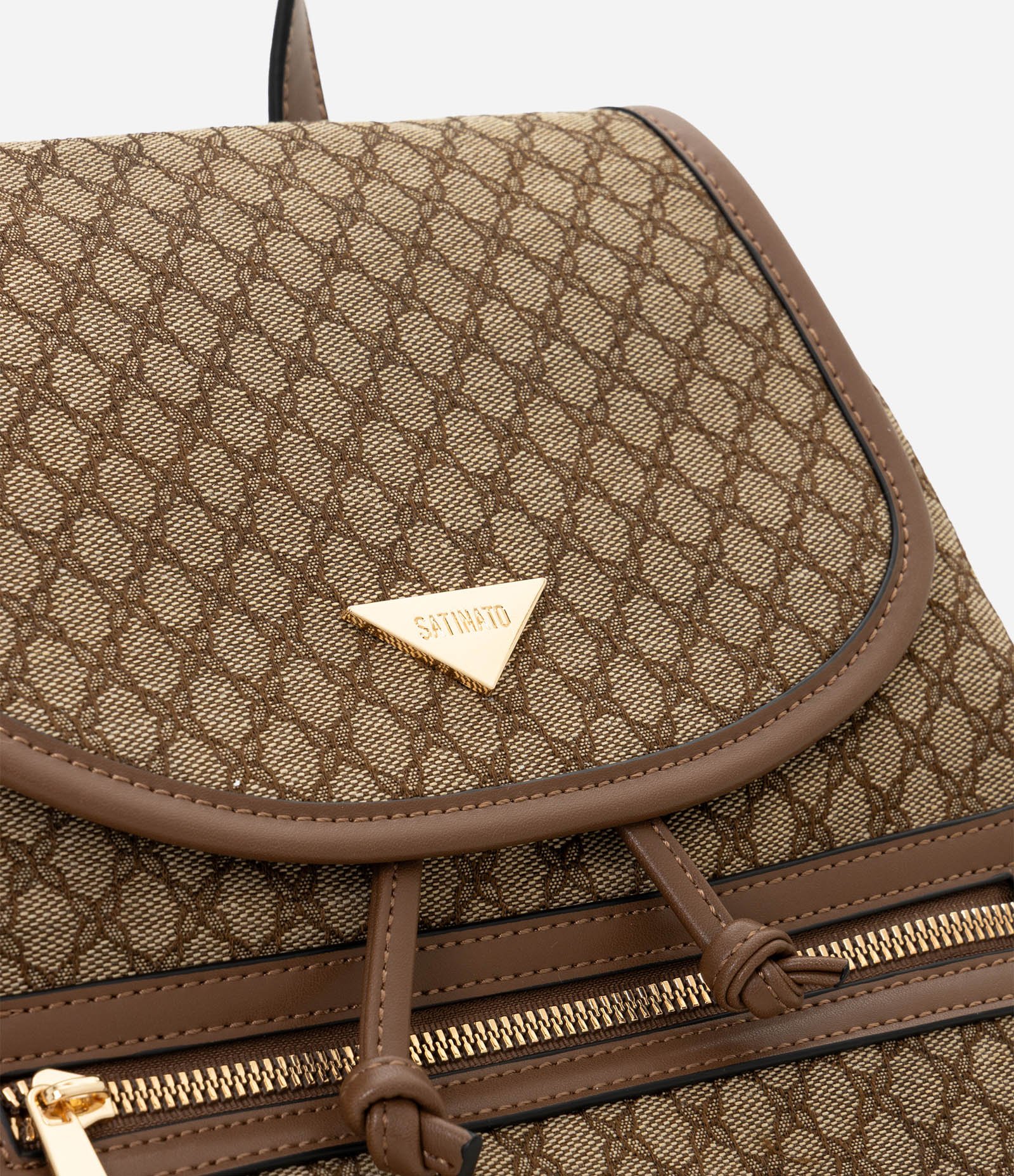 Mochila em PU com Estampa Geométrica Marrom/ Bege 4