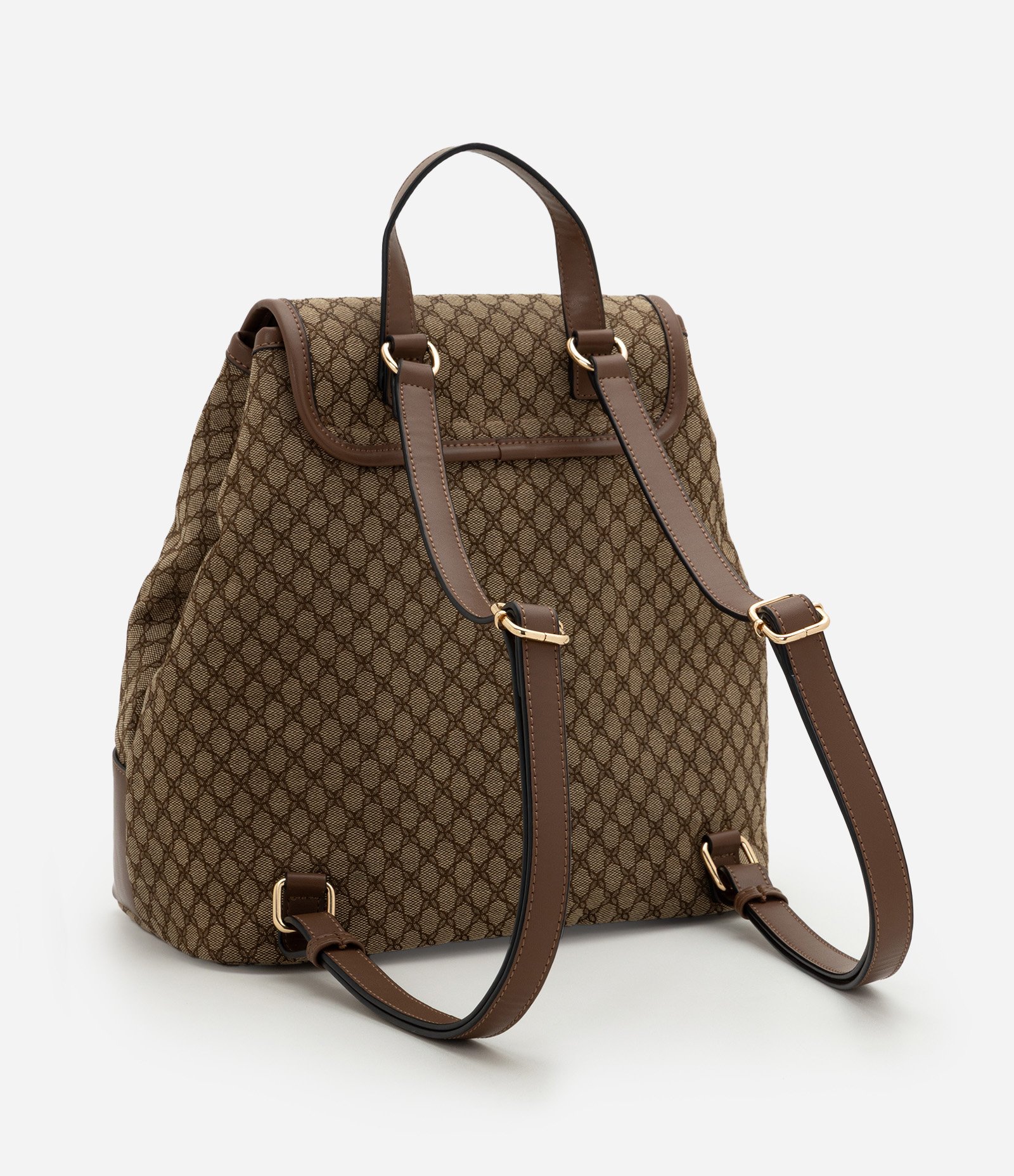 Mochila em PU com Estampa Geométrica Marrom/ Bege 5