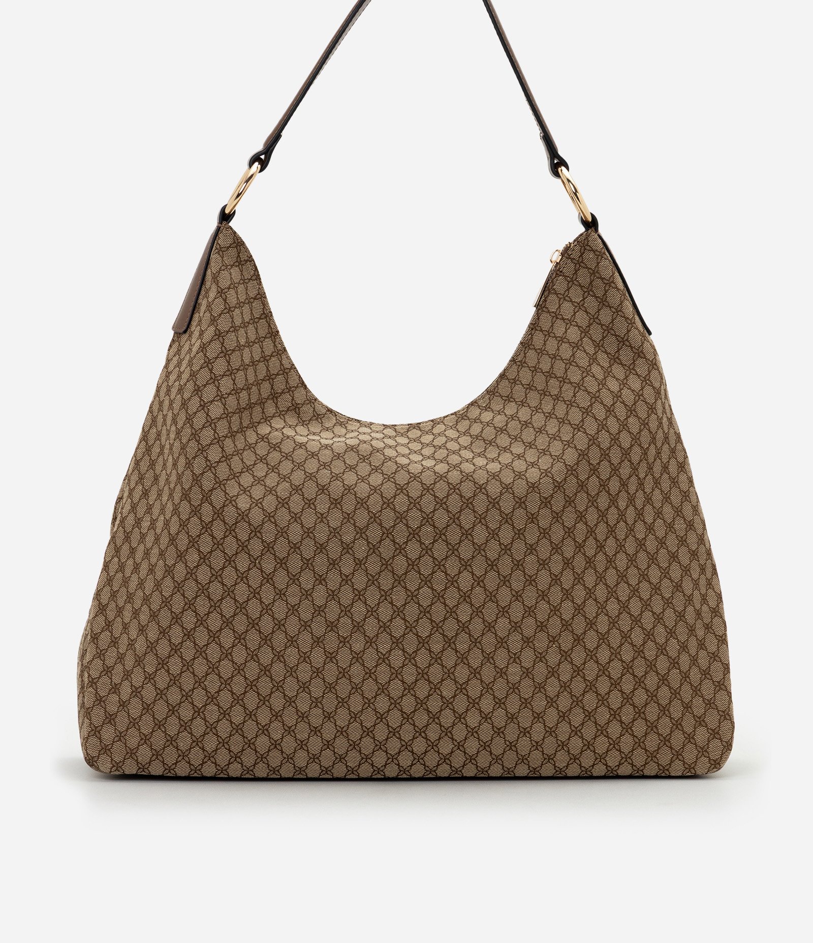 Bolsa Hobo Grande em PU com Textura Geométrica Marrom 3