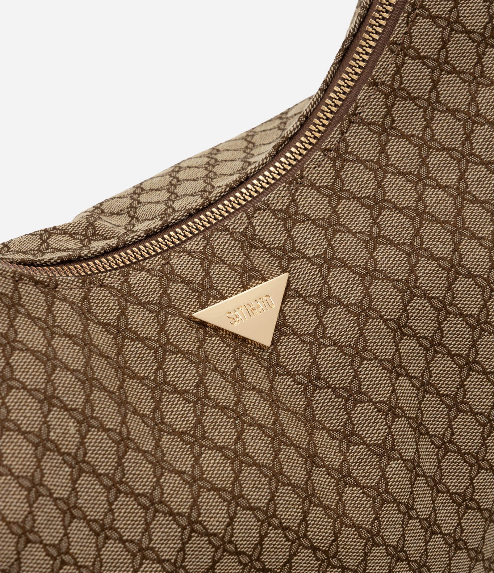 Bolsa Hobo Grande em PU com Textura Geométrica Marrom 4