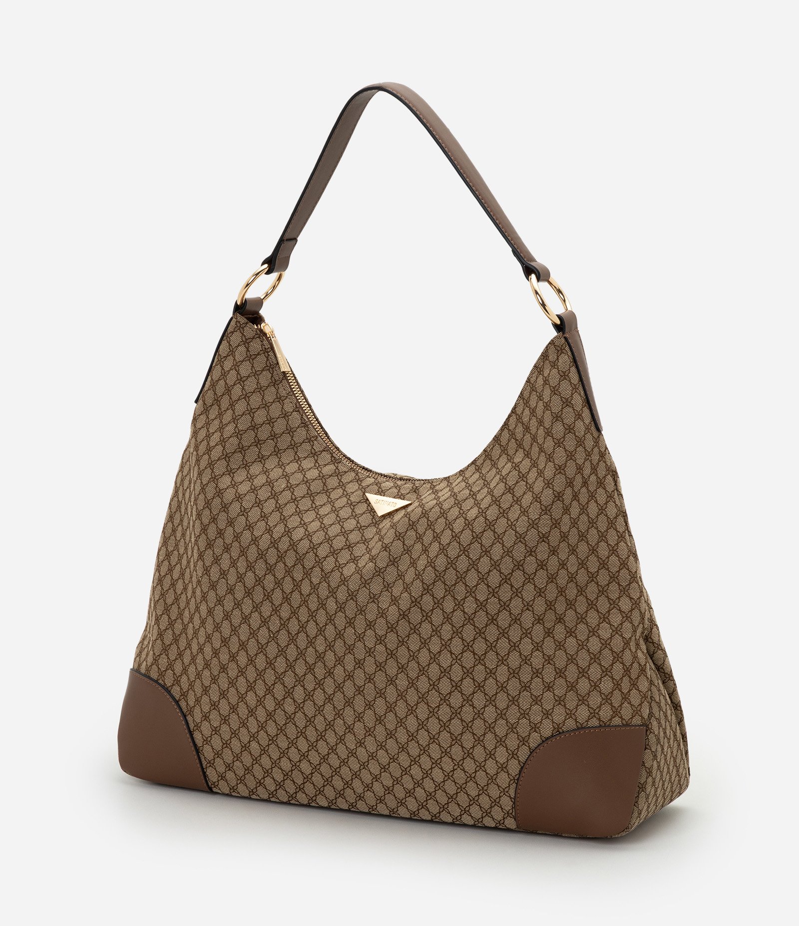 Bolsa Hobo Grande em PU com Textura Geométrica Marrom 5