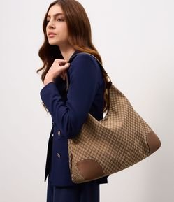 Bolsa Hobo Grande em PU com Textura Geométrica